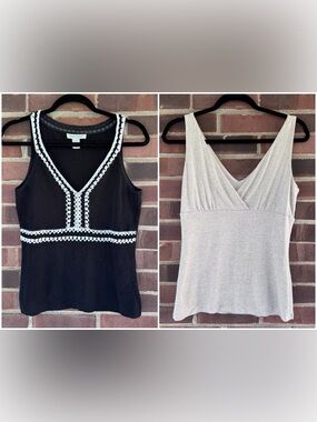 Set of 2 WHBM Women’s M Tank Tops Black Crochet & Beige V-Neck